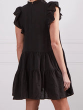 Jada Frill Sleeve Linen Dress - Black