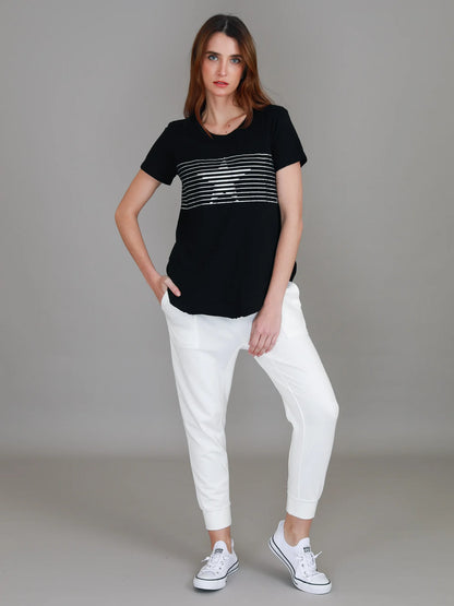3rd Story womens lilly tee, lily silver stripe tshirt