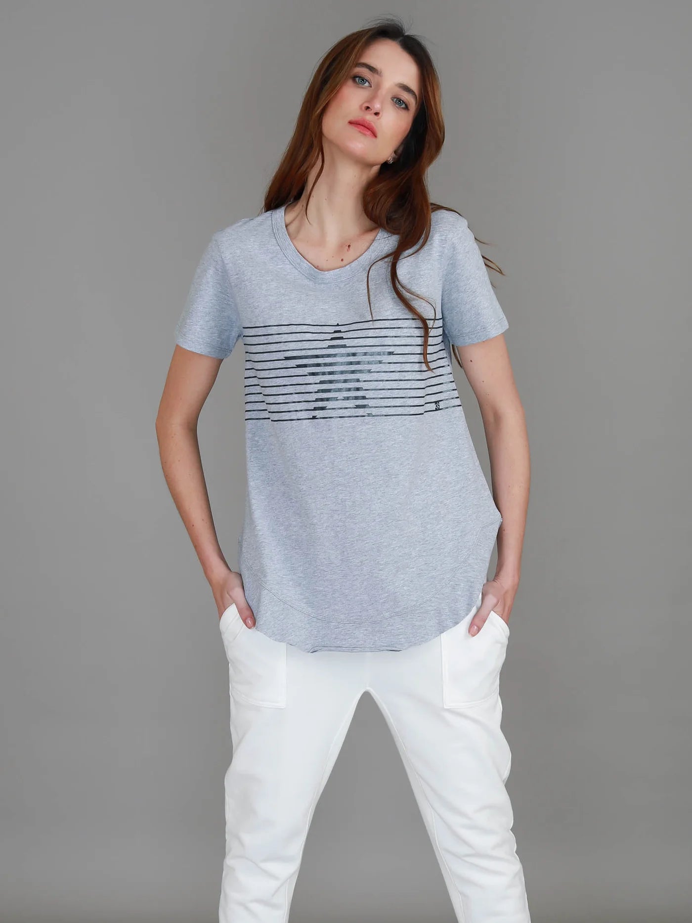 3rd Story womens lilly tee, lily silver stripe tshirt grey marle