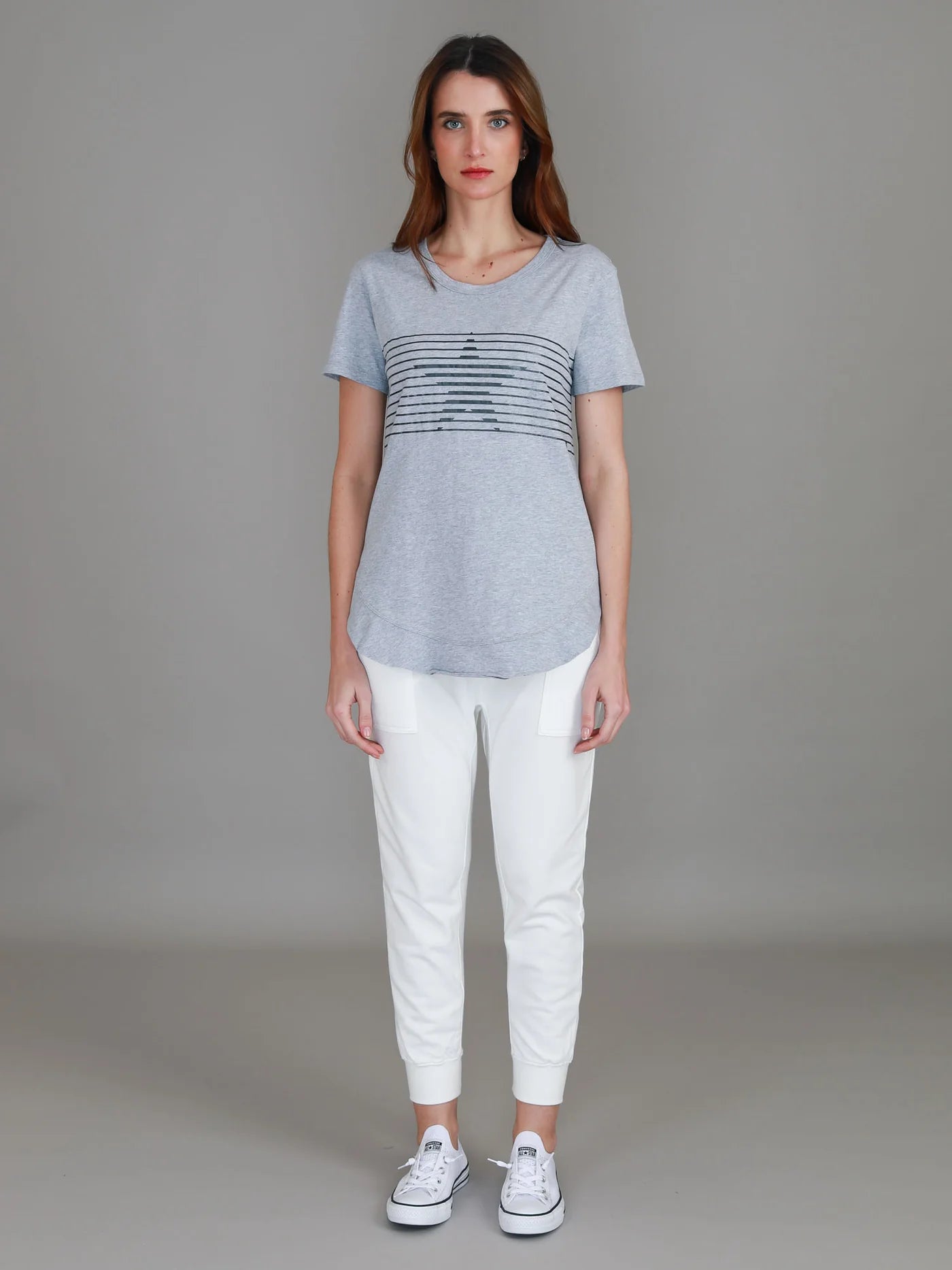 3rd Story womens lilly tee, lily silver stripe tshirt black