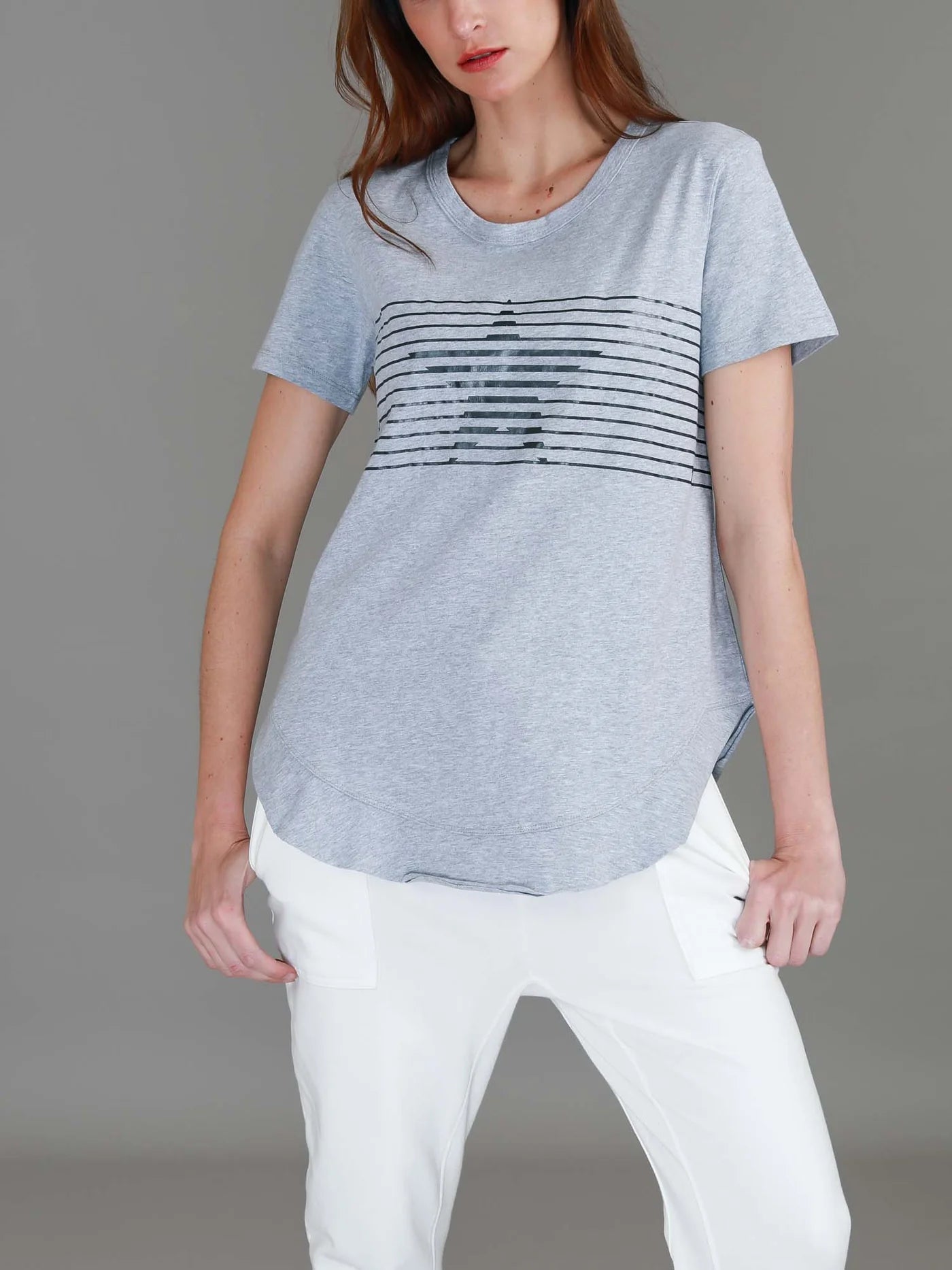 3rd Story womens lilly tee, lily silver stripe tshirt grey marle
