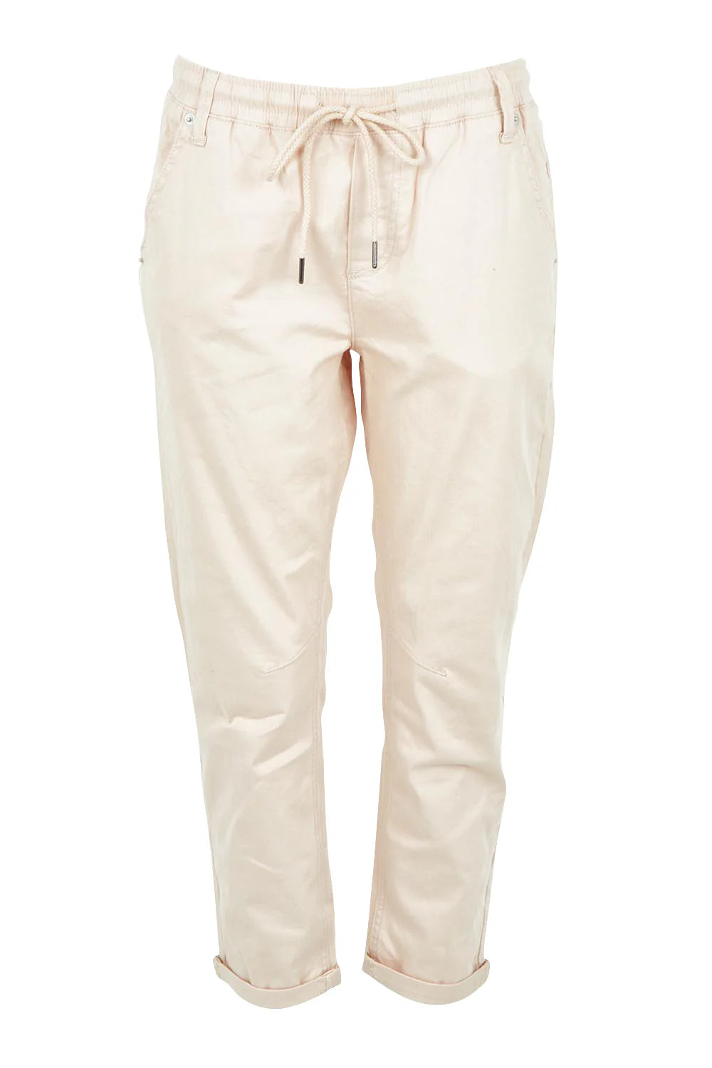 Beige pants with drawstring on a white background