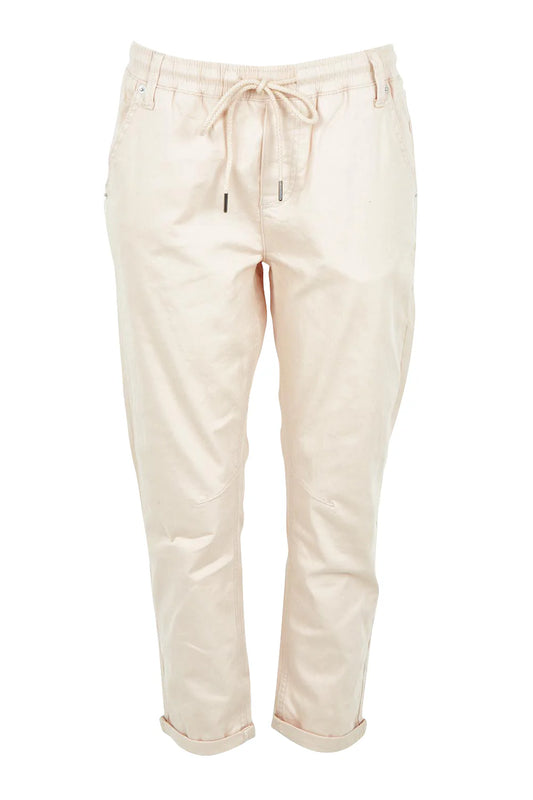 Beige pants with drawstring on a white background