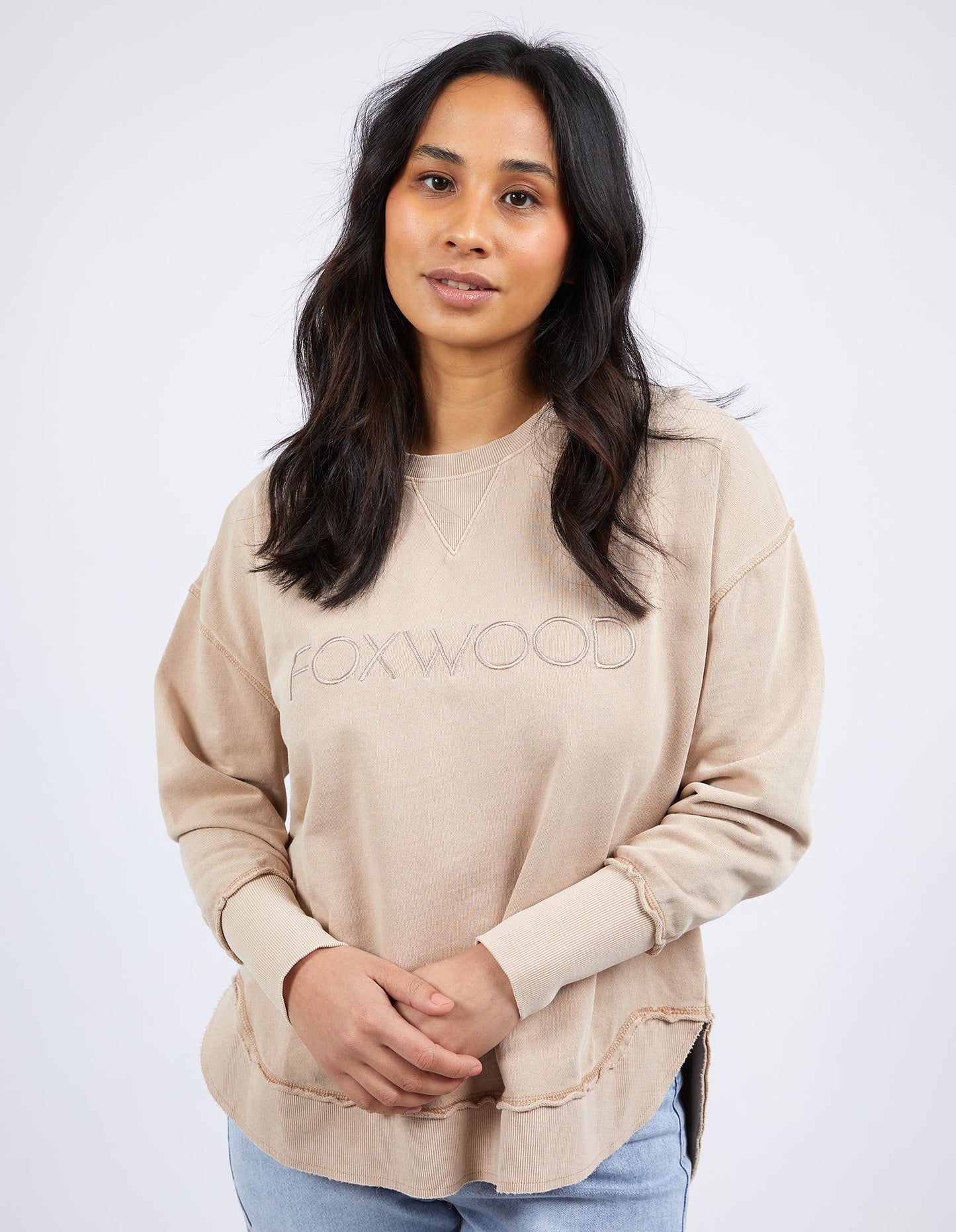 Shop Foxwood Simplified Crew Oatmeal, Foxwood Logo Jumper Cream, Foxwood Logo Sweater, Foxwood Stockists, Foxwood Online Stockists