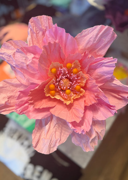 Large Poppy Paper Flower - Soft Pink with Apricot