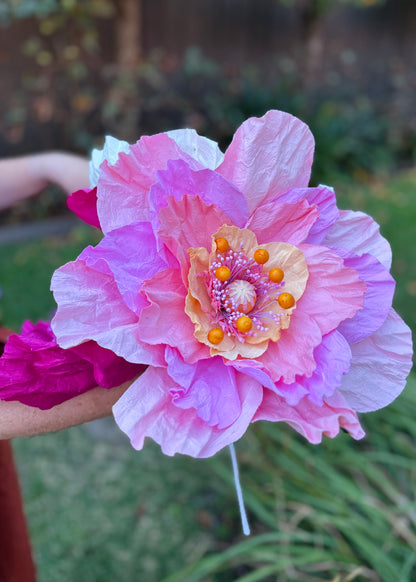 Large Poppy Paper Flower - Soft Pink with Apricot