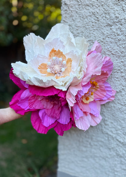 Large Poppy Paper Flower - Soft Pink with Apricot