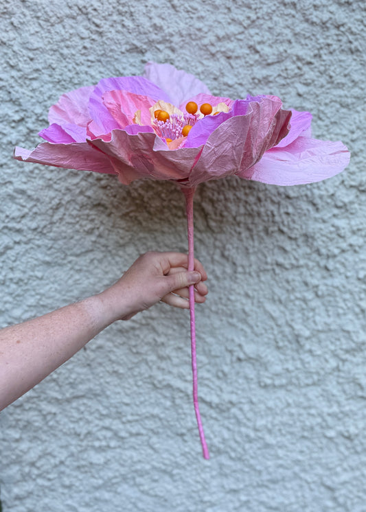 Large Poppy Paper Flower - Soft Pink with Apricot