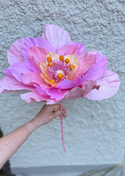 Large Poppy Paper Flower - Soft Pink with Apricot