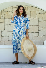 Santorini Blue Collared Shirt Dress with Tie