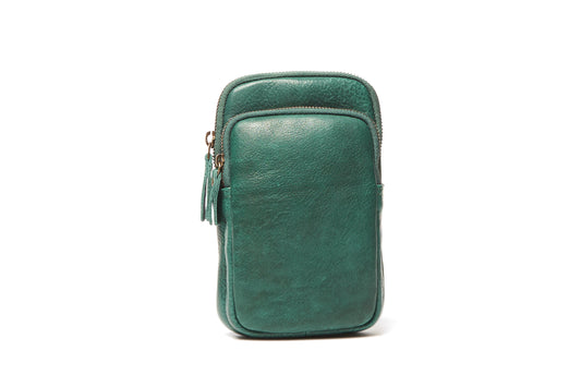 Shop Ladies Green Leather Phone Bag, Buy Zita Green Leather Ladies Phone Bag, Shop Ladies Green Leather Crossbody Phone bag with card slots