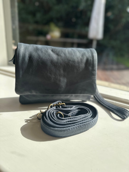 Shop Rugged Hide Alita Leather Bag, Buy Rugged Hide Alita Leather Clutch, Alita Crossbody Bag Navy