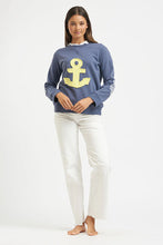 Frayed Anchor Cotton Sweatshirt - Blue