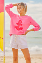 Frayed Anchor Cotton Sweatshirt - Hot Pink