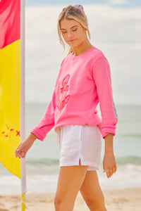 Frayed Anchor Cotton Sweatshirt - Hot Pink