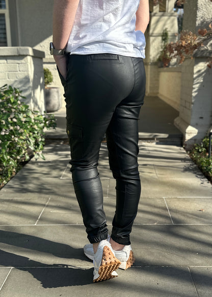 Shop Plus Size, Jenni Joggers Coated Black, Buy Joey Joggers Faux Leather Pants, womens Leather Look Pants Plus Size Leather Look Pants online, Shop Joey Jogger Faux Leather Pants, Shop Ladies Plus Size Leather Look Pants