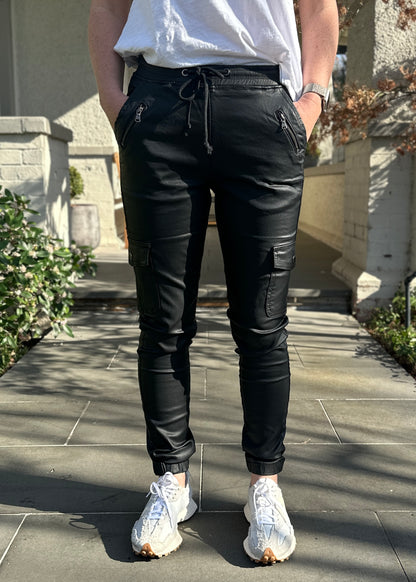 Shop Plus Size, Jenni Joggers Coated Black, Buy Joey Joggers Faux Leather Pants, womens Leather Look Pants Plus Size Leather Look Pants online, Shop Joey Jogger Faux Leather Pants, Shop Ladies Plus Size Leather Look Pants