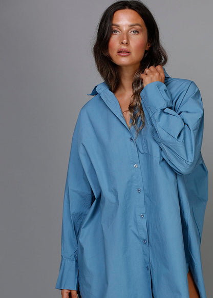 Blue oversized womens shirt sixty days big pocket shirt