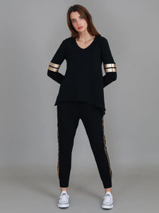 3rd Story Kiara Black Gold Stripe Long Sleeve Tee