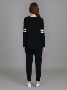 3rd Story Kiara Black Gold Stripe Long Sleeve Tee