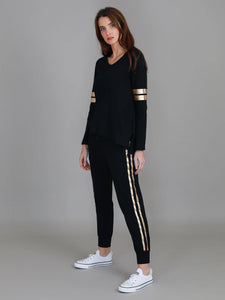 3rd Story Kiara Black Gold Stripe Long Sleeve Tee