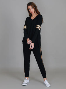 3rd Story Kiara Black Gold Stripe Long Sleeve Tee