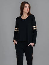 3rd Story Kiara Black Gold Stripe Long Sleeve Tee