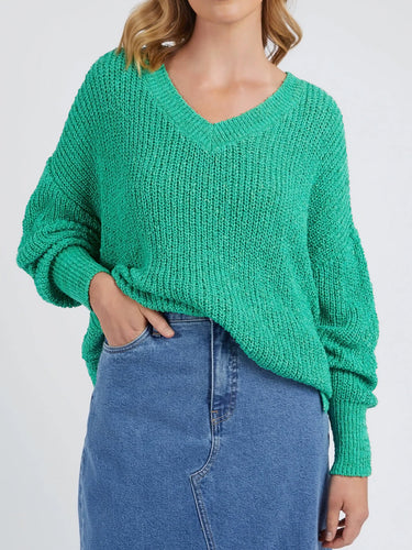 Elm Rachele Knit Green, Rachele Elm Knit Basic State, green elm V Neck Jumper