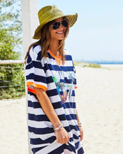 Summer Beach Sweat Dress - Navy Blue / White