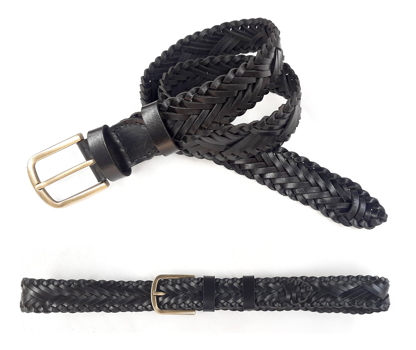 Shop Unisex Black Leather Belt, Ladies Woven leather belt