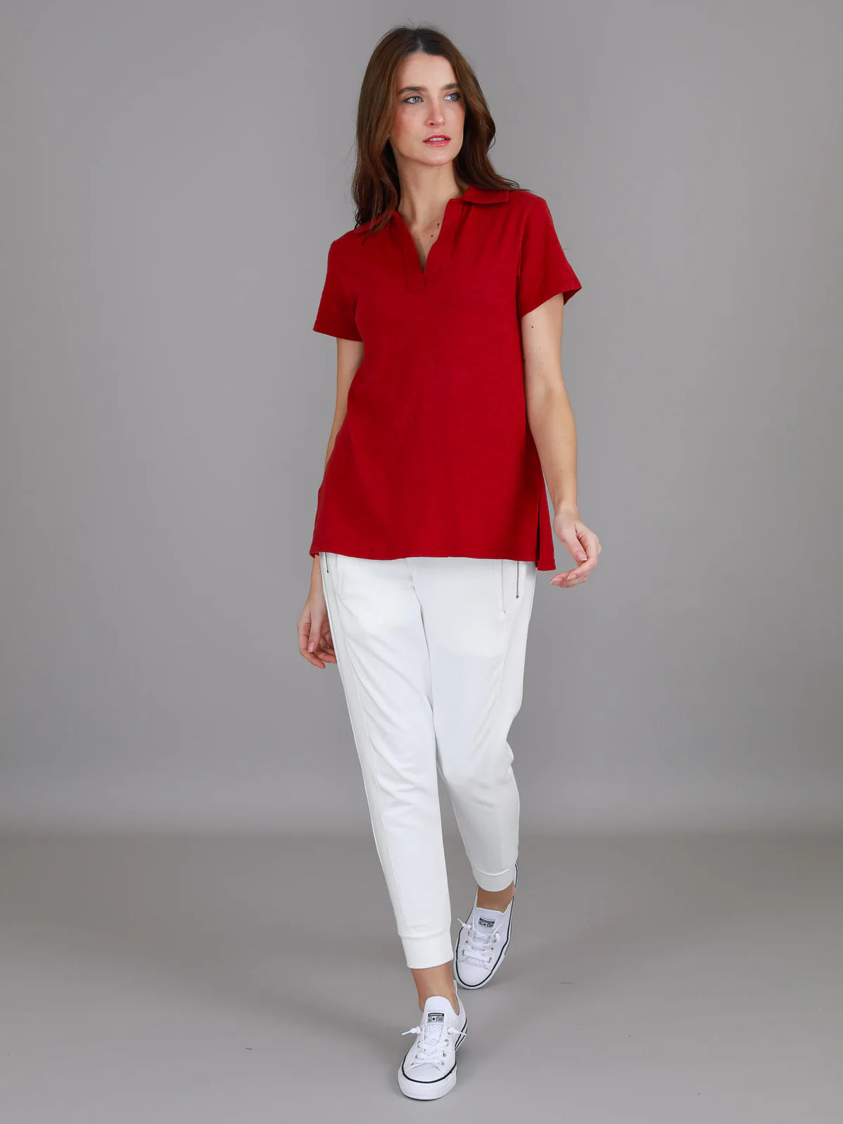 3rd story cotton polo tee red lulu polo v neck tee