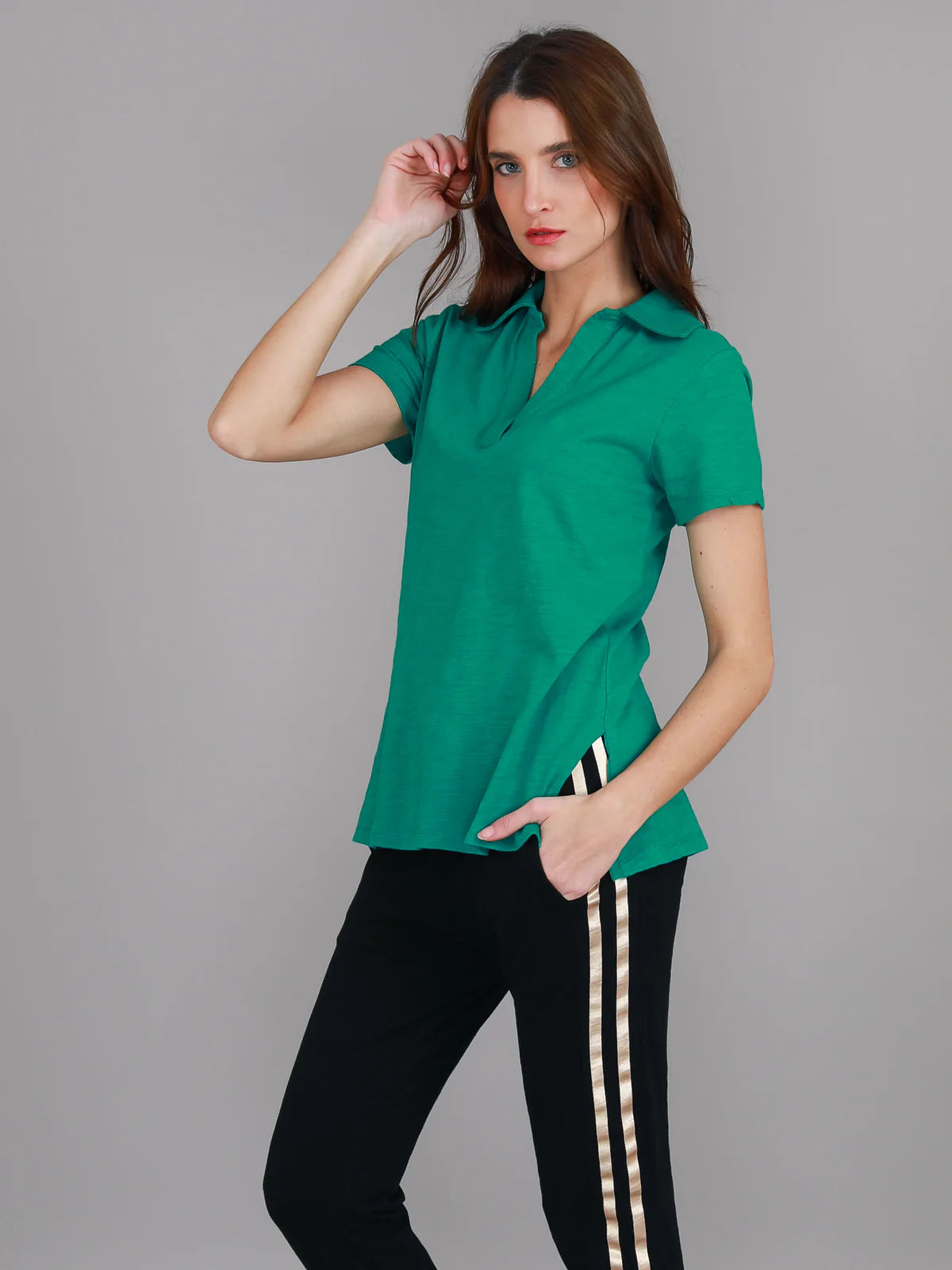 3rd story cotton polo tee green lulu polo v neck tee
