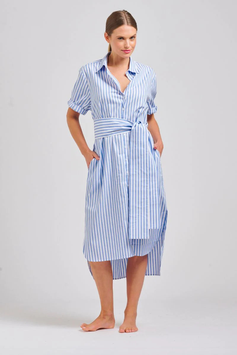 Shop Annie Shirt Dress Blue Stripe, Shop Annie Shirty short sleeve shirt dress, Shop Shirty CLothing online, Shop Shirty australian sTockists, Shirty Annie Pinstripe Dress, Light Blue pinstripe Shirt Dress Shirty, Shirty Long Oversized Shirt Dress Blue Stripe