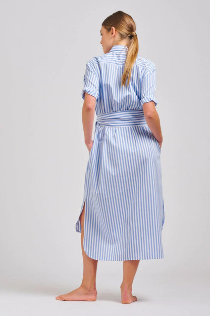 Shop Annie Shirt Dress Blue Stripe, Shop Annie Shirty short sleeve shirt dress, Shop Shirty CLothing online, Shop Shirty australian sTockists, Shirty Annie Pinstripe Dress, Light Blue pinstripe Shirt Dress Shirty, Shirty Long Oversized Shirt Dress Blue Stripe