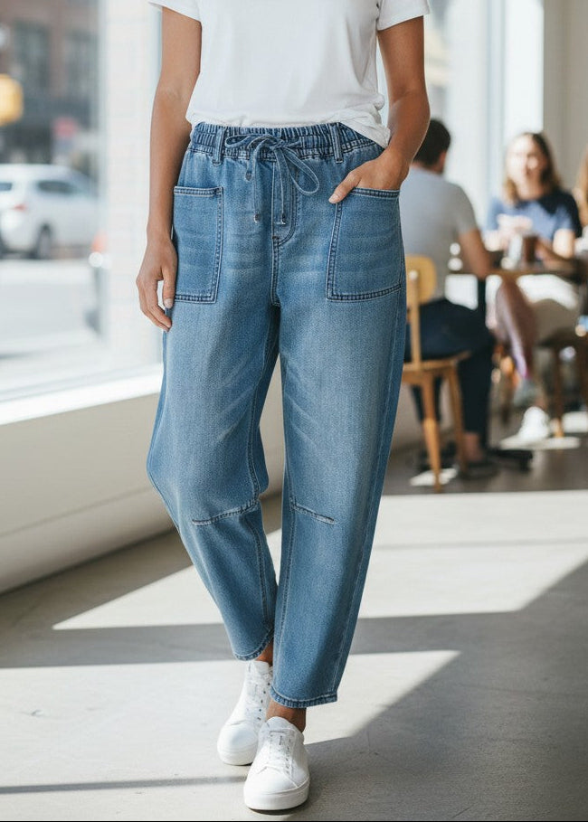 Womens Billy Barrel Leg Jeans Vintage Wash Light Blue 