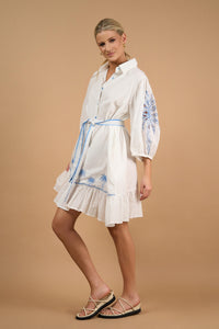 June Embroidered Palm Dress - White