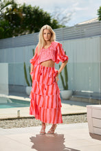 Lilian Tired Maxi Skirt Collectivo Beach Lolly Print Pink and Red Stripe