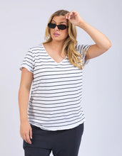 Pima V Tee - Stripe White/Navy