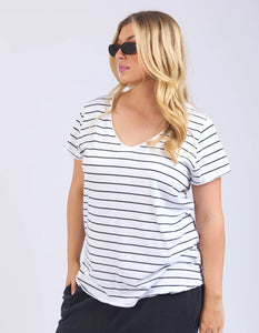 Pima V Tee - Stripe White/Navy