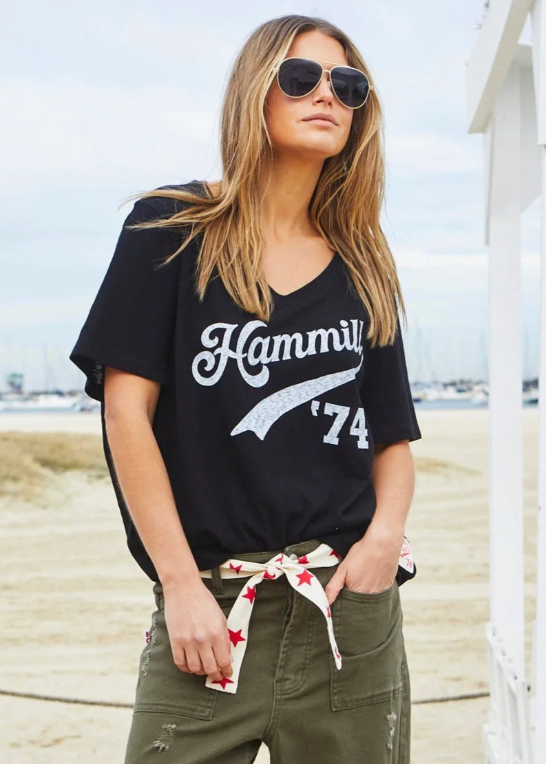 Hammill '74 Logo V Neck Tee - Black