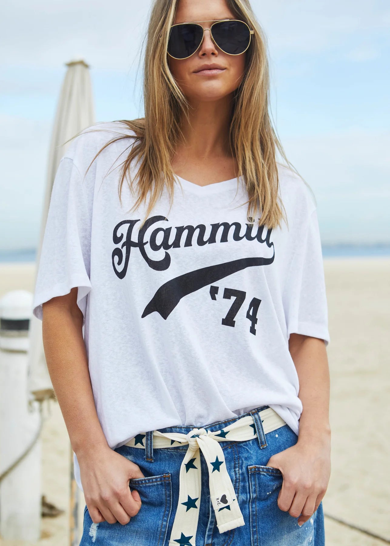Hammill '74 Logo V Neck Tee - White