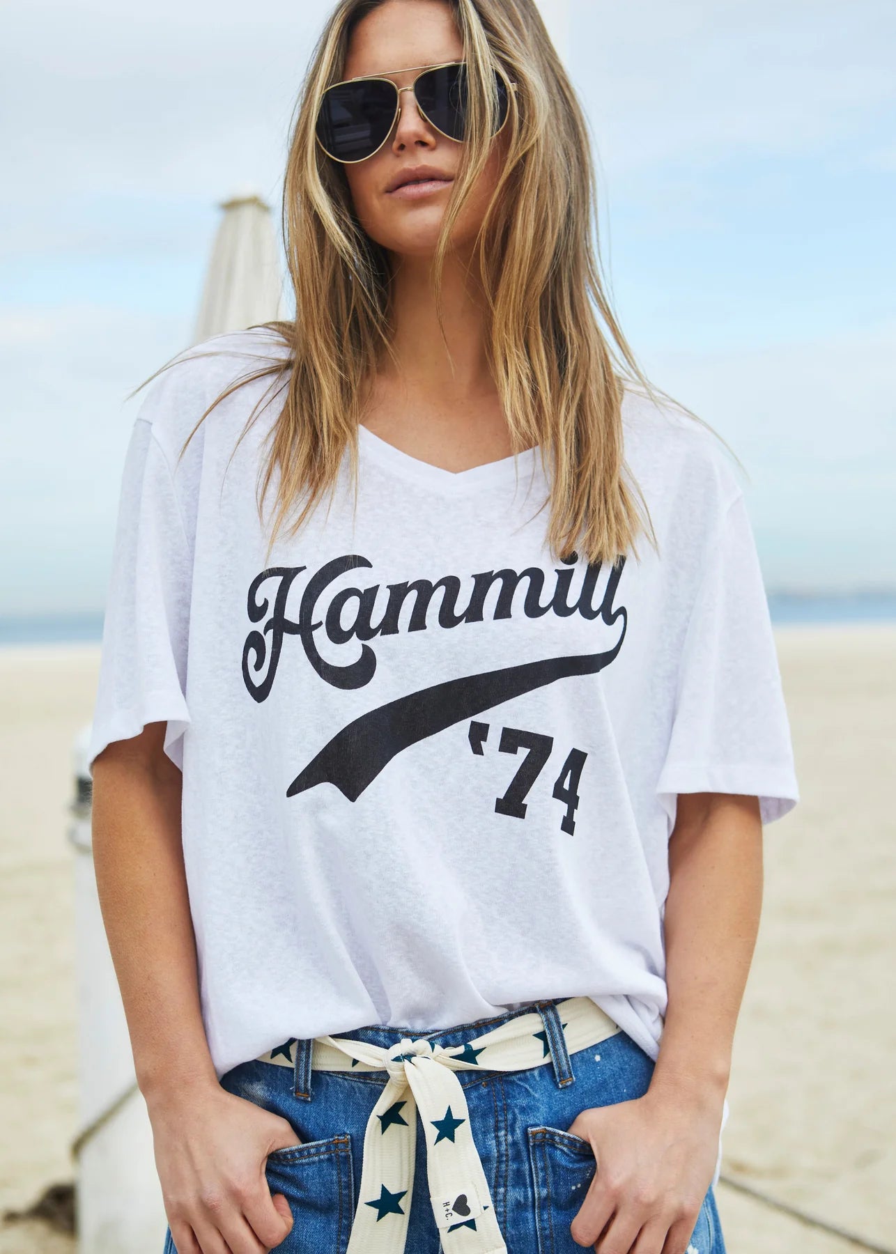 Hammill '74 Logo V Neck Tee - White