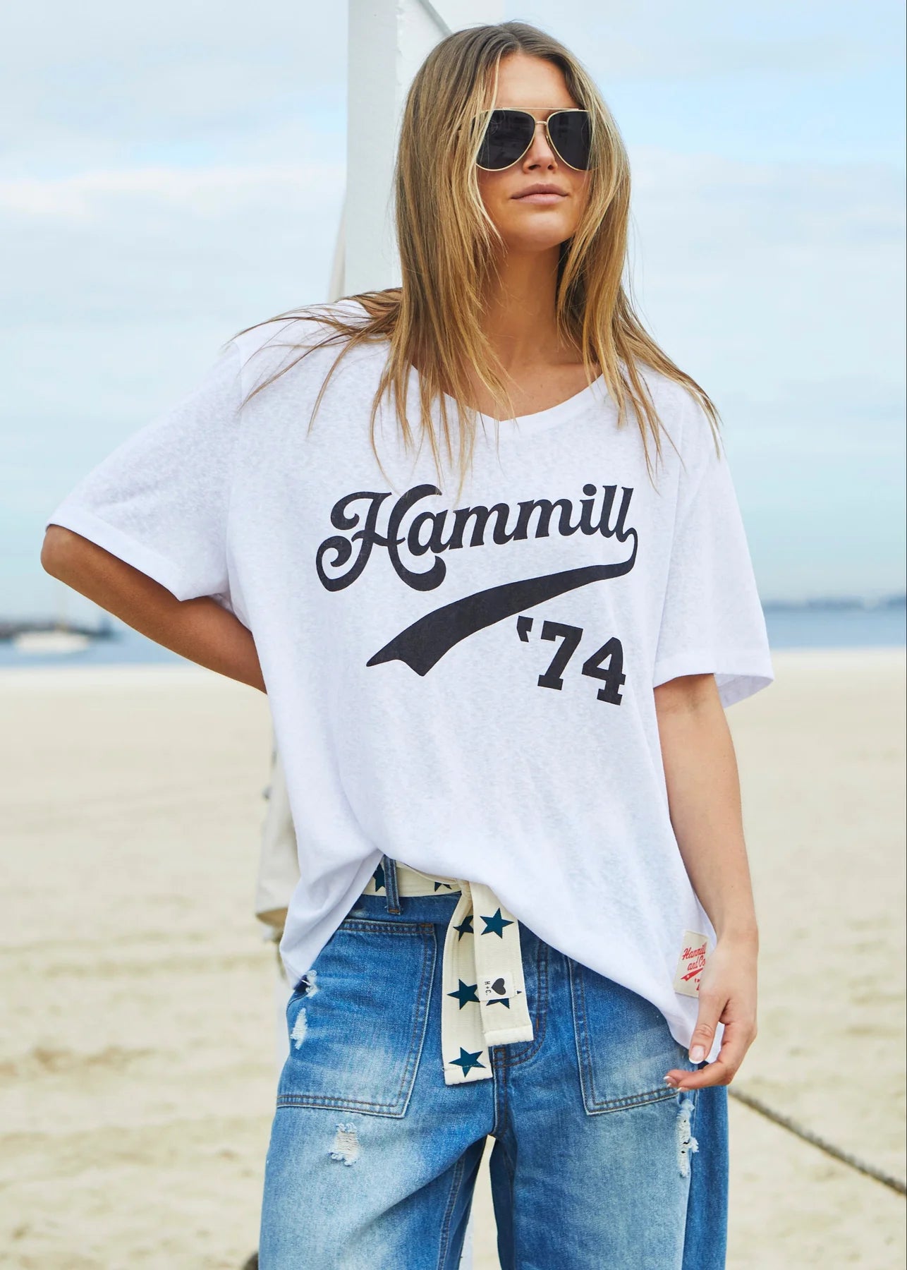 Hammill '74 Logo V Neck Tee - White