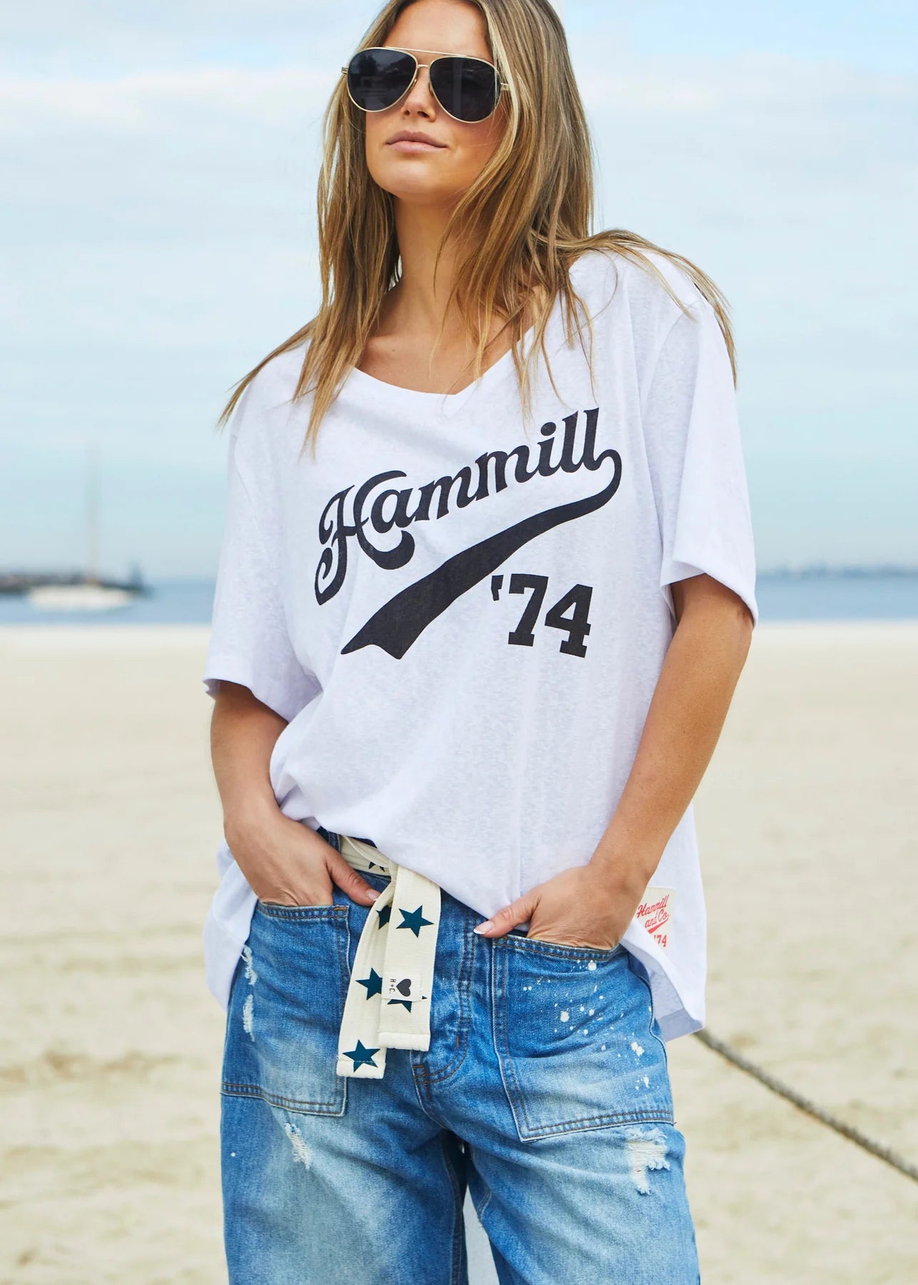 Hammill '74 Logo V Neck Tee - White