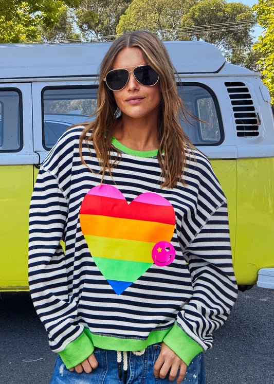 Heart Striped Waffle Sweater