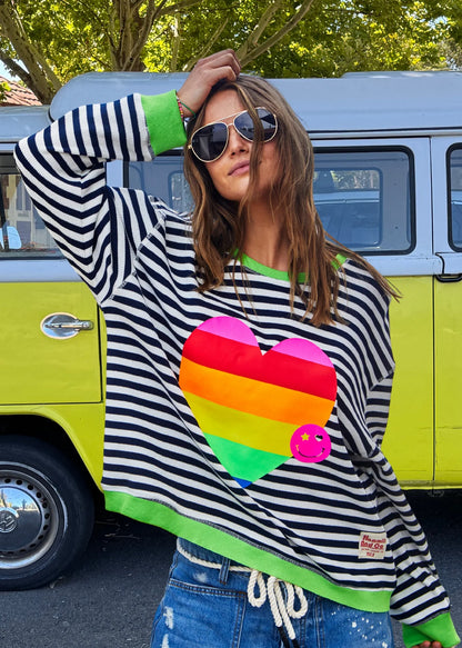 Heart Striped Waffle Sweater