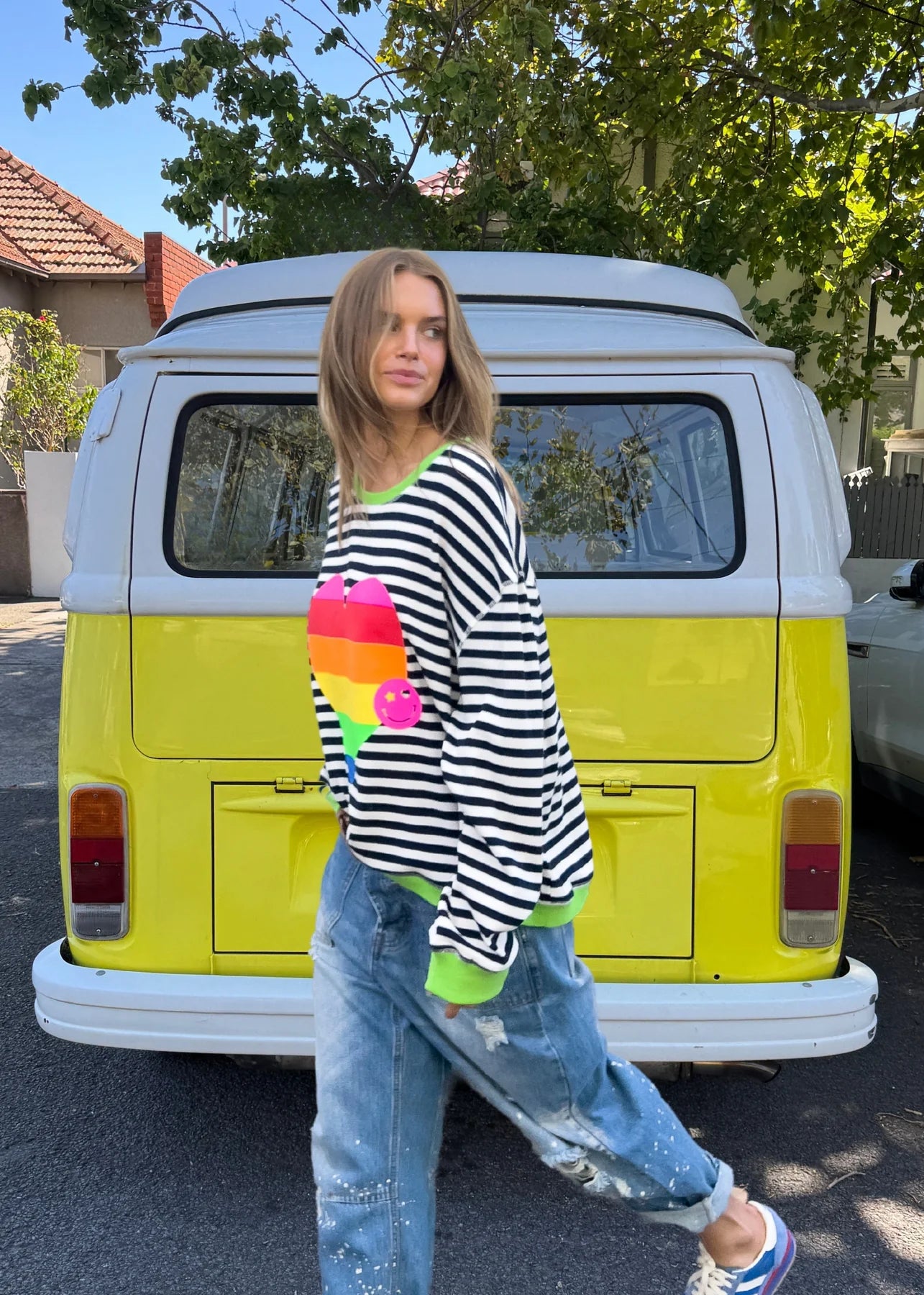 Heart Striped Waffle Sweater