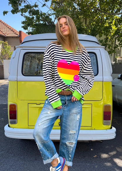 Heart Striped Waffle Sweater