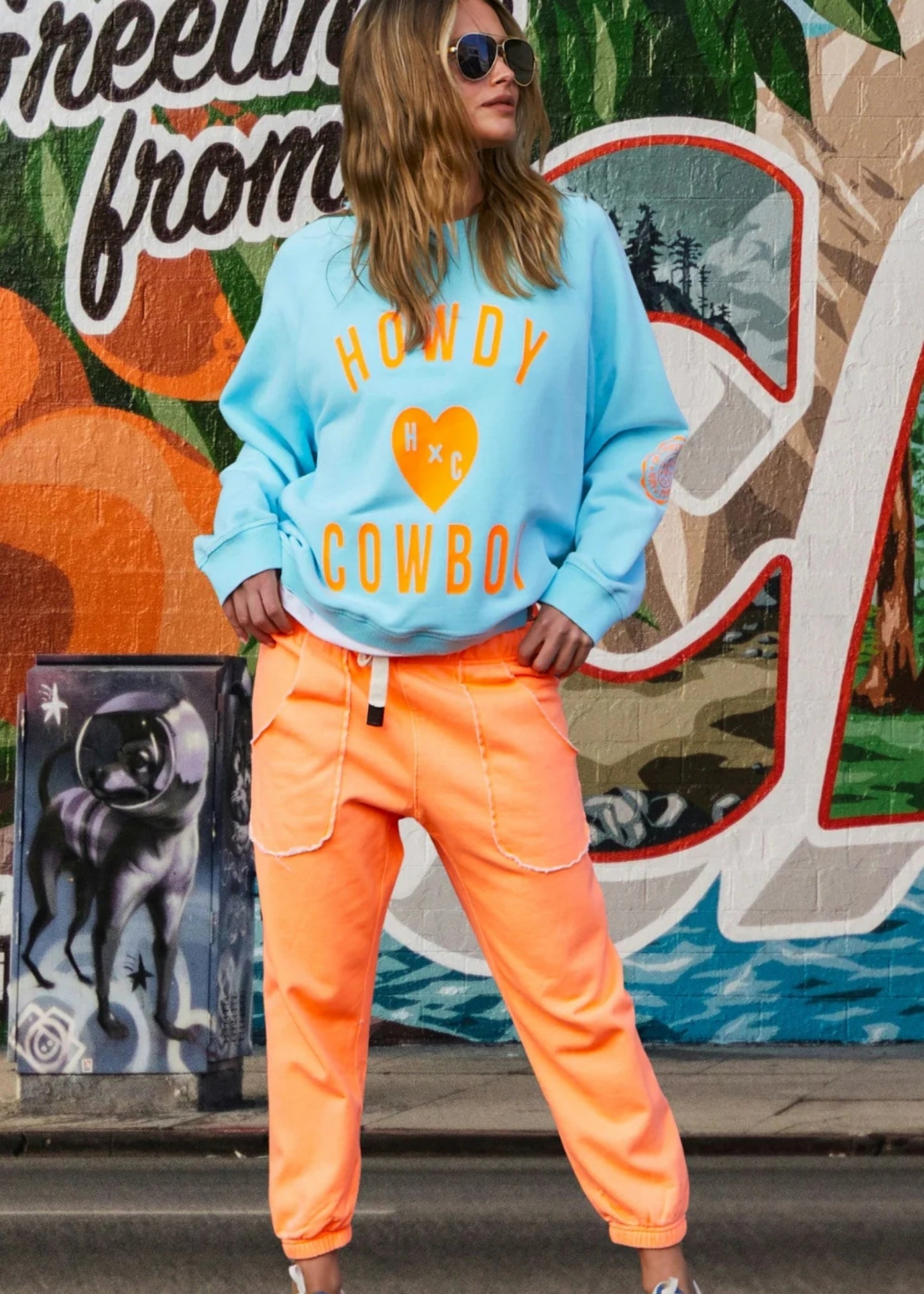 Howdy Cowboy Sweater - Aqua / Orange
