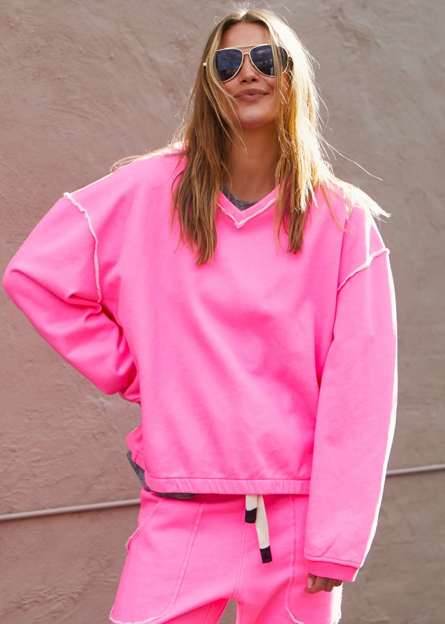 Capri V Neck Sweater - Neon Pink